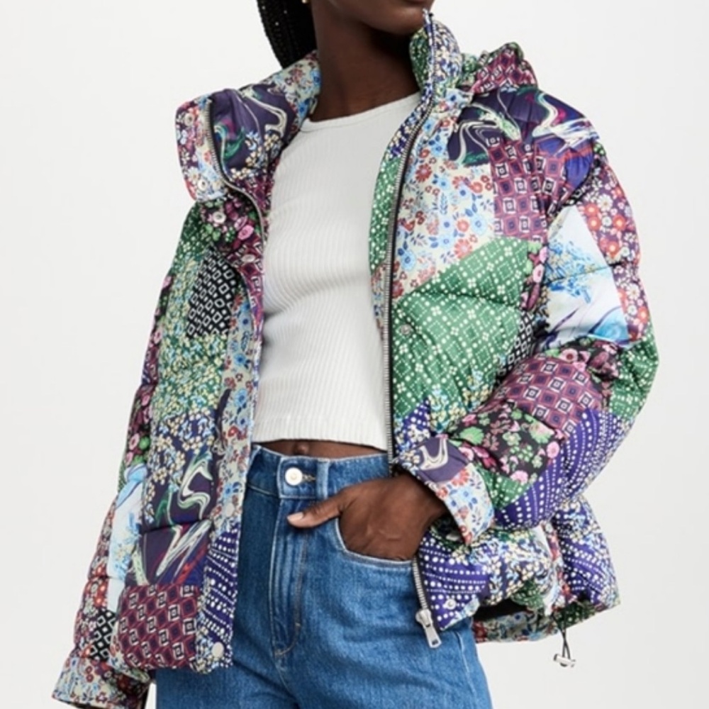 AVEC LES FILLES Patchwork Quilted Hooded Puffer Coat